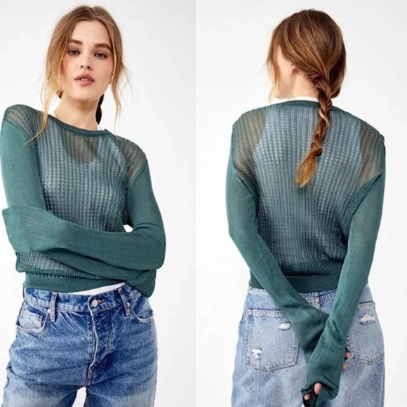 Free People Sweaters - NWT Free People Jaded Green H20 Crew Pullover Sweater S